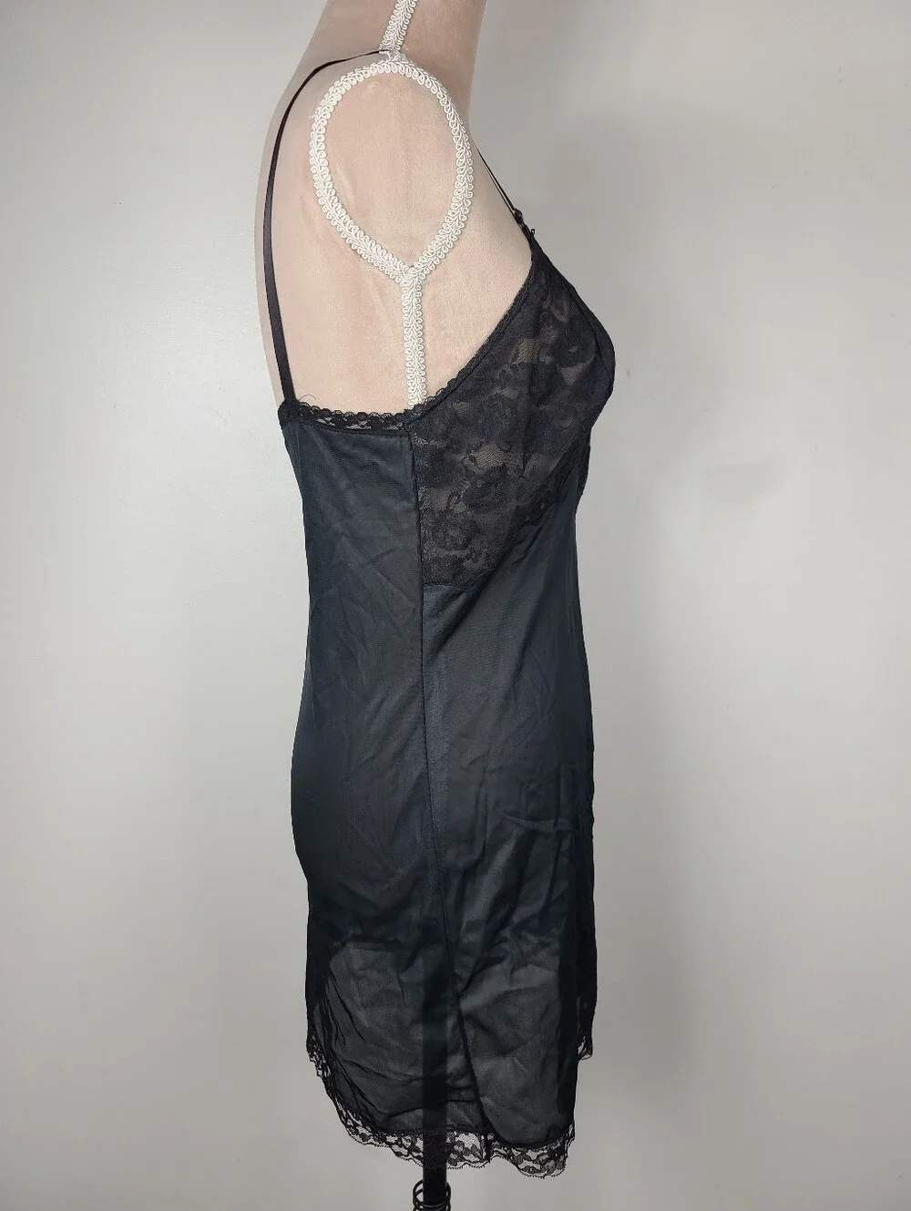 Vintage 60's Sliperfection Black Nylon Lace Trim Half Slip Retro Lingerie 34 - Picture 3 of 13